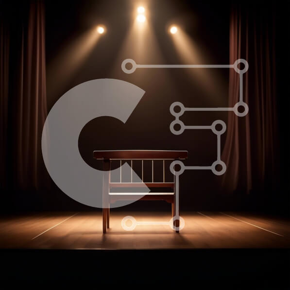 Intra Συλλεκτικό Ξύλινο Παζλ Plywood  4mm - Δραματική εικόνα μιας άδειας καρέκλας σε μια σκηνή με προβολείς Σε Ξύλινο Κουτί - Διαστάσεις Puzzle: 10x10 cm – 25 κομμάτια