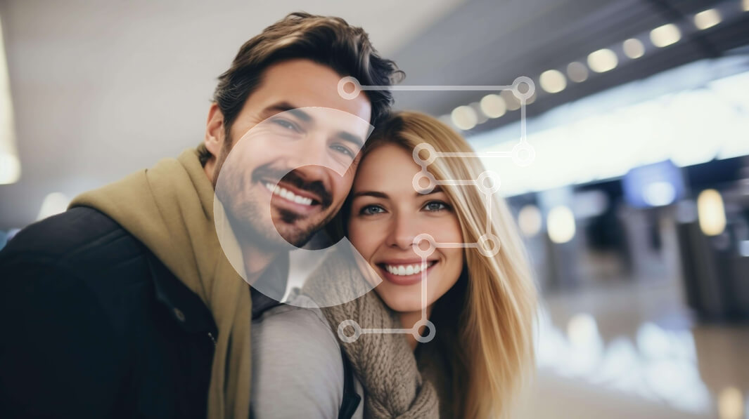 Intra Συλλεκτικό Ξύλινο Παζλ Plywood  4mm - Ευτυχισμένο ζευγάρι σε ένα αεροδρόμιο Σε Ξύλινο Κουτί - Διαστάσεις Puzzle: 10x10 cm – 25 κομμάτια