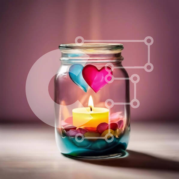 Σετ των 2 Intra Συλλεκτικό Ξύλινο Παζλ Plywood  4mm - Ρομαντικό βάζο Mason με βότσαλα σε σχήμα καρδιάς και κερί Σε Ξύλινο Κουτί - Διαστάσεις: 10x10 cm – 25 κομμάτια