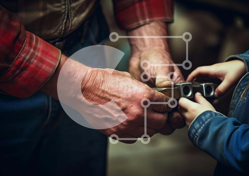 Intra Συλλεκτικό Ξύλινο Παζλ Plywood  4mm - Χέρια ενηλίκων και παιδιών με ψαλίδι και μεταλλικά αντικείμενα Σε Ξύλινο Κουτί - Διαστάσεις Puzzle: 10x10 cm – 25 κομμάτια