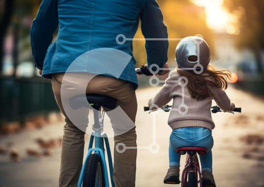 Intra Συλλεκτικό Ξύλινο Παζλ Plywood  4mm - Πατέρας και κόρη οδηγούν ποδήλατα Σε Ξύλινο Κουτί - Διαστάσεις Puzzle: 10x10 cm – 25 κομμάτια