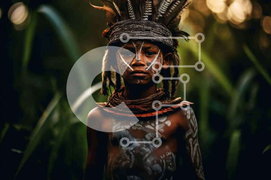 Intra Συλλεκτικό Ξύλινο Παζλ Plywood  4mm - Εικόνα νεαρού αγοριού από ιθαγενή φυλή με παραδοσιακή μπογιά προσώπου και κόμμωση Σε Ξύλινο Κουτί - Διαστάσεις Puzzle: 10x10 cm – 25 κομμάτια