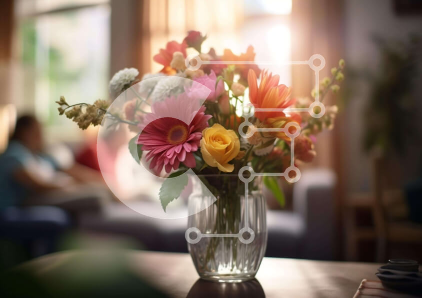 Intra Συλλεκτικό Ξύλινο Παζλ Plywood  4mm - Πολύχρωμα λουλούδια σε γυάλινο βάζο δίπλα στο παράθυρο Σε Ξύλινο Κουτί - Διαστάσεις: 10x10 cm – 25 κομμάτια