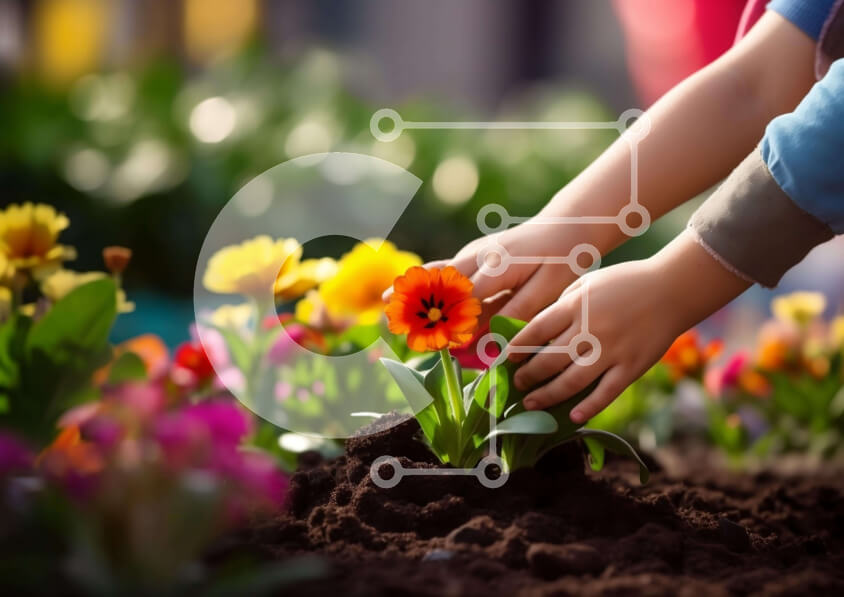 Intra Συλλεκτικό Ξύλινο Παζλ Plywood  4mm - Παιδική κηπουρική: Φυτεύοντας πολύχρωμα λουλούδια Σε Ξύλινο Κουτί - Διαστάσεις: 10x10 cm – 25 κομμάτια