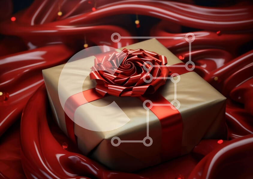 Intra Συλλεκτικό Ξύλινο Παζλ Plywood  4mm - Εορταστική γιορτή με κόκκινο κουτί δώρου και κορδέλα σε κόκκινο υγρό Σε Ξύλινο Κουτί - Διαστάσεις: 10x10 cm – 25 κομμάτια