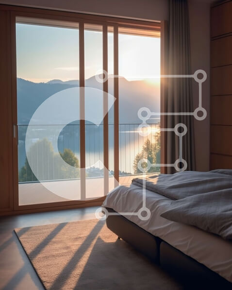 Intra Συλλεκτικό Ξύλινο Παζλ Plywood  4mm - Όμορφο υπνοδωμάτιο με θέα στη λίμνη του βουνού στο ηλιοβασίλεμα Σε Ξύλινο Κουτί - Διαστάσεις Puzzle: 10x10 cm – 25 κομμάτια