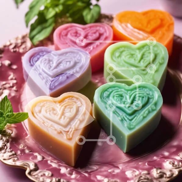 Σετ των 2 Intra Συλλεκτικό Ξύλινο Παζλ Plywood  4mm - Σαπούνια σε σχήμα καρδιάς σε ροζ πιάτο Σε Ξύλινο Κουτί - Διαστάσεις: 10x10 cm – 25 κομμάτια