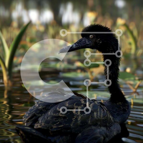 Intra Συλλεκτικό Ξύλινο Παζλ Plywood  4mm - Μαύρη πάπια που κολυμπά κοντά σε φυτά και λουλούδια Σε Ξύλινο Κουτί - Διαστάσεις: 10x10 cm – 25 κομμάτια