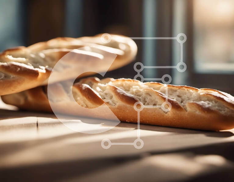 Σετ των 2 Intra Συλλεκτικό Ξύλινο Παζλ Plywood  4mm - Νόστιμες μπαγκέτες σε ξύλινο τραπέζι με φως του ήλιου Σε Ξύλινο Κουτί - Διαστάσεις: 10x10 cm – 25 κομμάτια