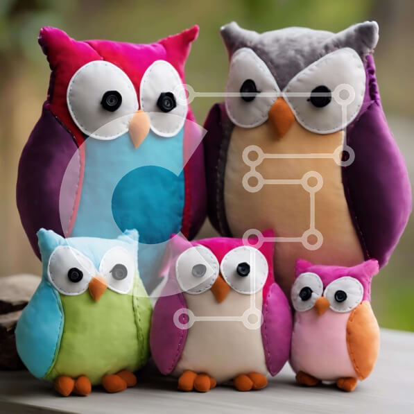 Intra Συλλεκτικό Ξύλινο Παζλ Plywood  4mm - Ομάδα αδερφών με πολύχρωμες γεμιστές κουκουβάγιες Σε Ξύλινο Κουτί - Διαστάσεις: 10x10 cm – 25 κομμάτια