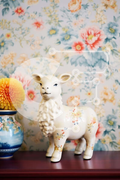 Intra Συλλεκτικό Ξύλινο Παζλ Plywood  4mm - Γοητευτική εσωτερική διακόσμηση με λευκό αγαλμάτιο προβάτου και φλοράλ ταπετσαρία Σε Ξύλινο Κουτί - Διαστάσεις Puzzle: 10x10 cm – 25 κομμάτια