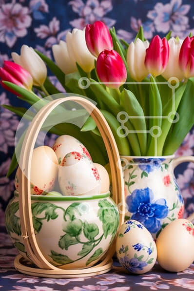 Intra Συλλεκτικό Ξύλινο Παζλ Plywood  4mm - Καλάθι με αυγά και τουλίπες για τις γιορτές Σε Ξύλινο Κουτί - Διαστάσεις: 10x10 cm – 25 κομμάτια