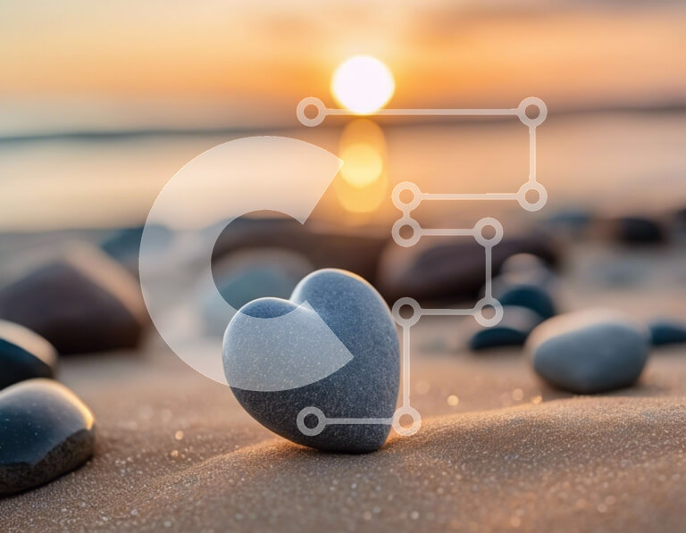 Intra Συλλεκτικό Ξύλινο Παζλ Plywood  4mm - Βράχος στην άμμο σε σχήμα καρδιάς με τη δύση του ηλίου Σε Ξύλινο Κουτί - Διαστάσεις: 10x10 cm – 25 κομμάτια