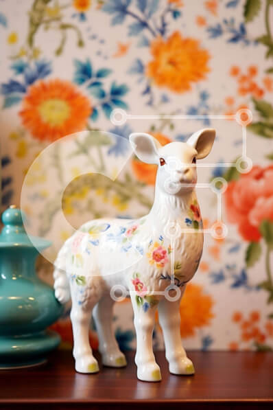 Σετ των 2 Intra Συλλεκτικό Ξύλινο Παζλ Plywood  4mm - Λευκό πρόβατο ειδώλιο σε floral φόντο Σε Ξύλινο Κουτί - Διαστάσεις: 10x10 cm – 25 κομμάτια