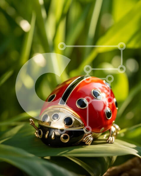 Intra Συλλεκτικό Ξύλινο Παζλ Plywood  4mm - Κόκκινο και μαύρο ειδώλιο πασχαλίτσας σε πράσινα φύλλα Σε Ξύλινο Κουτί - Διαστάσεις: 10x10 cm – 25 κομμάτια