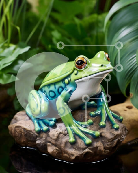 Intra Συλλεκτικό Ξύλινο Παζλ Plywood  4mm - Πράσινο και μπλε άγαλμα βατράχου στη φύση Σε Ξύλινο Κουτί - Διαστάσεις: 10x10 cm – 25 κομμάτια