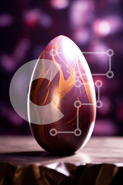 Intra Συλλεκτικό Ξύλινο Παζλ Plywood  4mm - Καφέ μαρμάρινο πασχαλινό αυγό στο τραπέζι με πορτοκαλί και μωβ φόντο Σε Ξύλινο Κουτί - Διαστάσεις: 10x10 cm – 25 κομμάτια