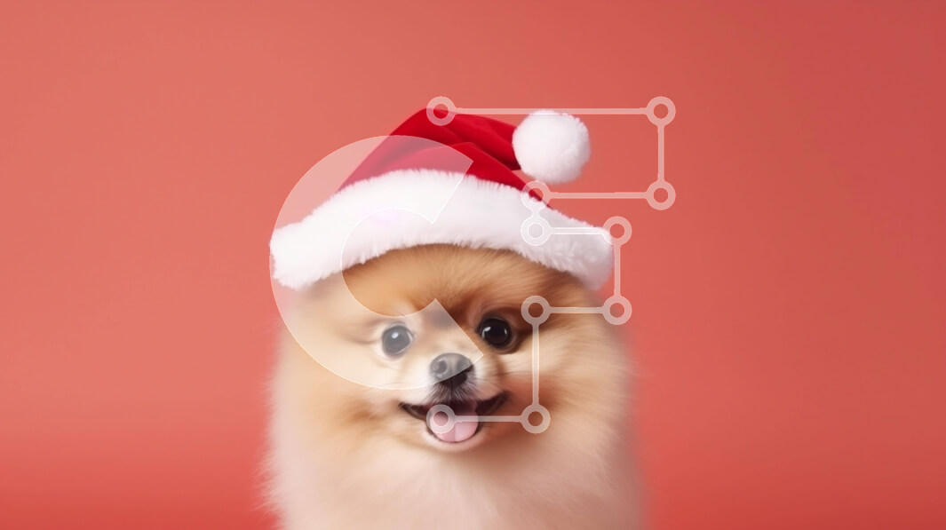 Σετ των 2 Intra Συλλεκτικό Ξύλινο Παζλ Plywood  4mm - Χαμογελαστός σκύλος Pomeranian με καπέλο Άγιου Βασίλη Σε Ξύλινο Κουτί - Διαστάσεις: 10x10 cm – 25 κομμάτια