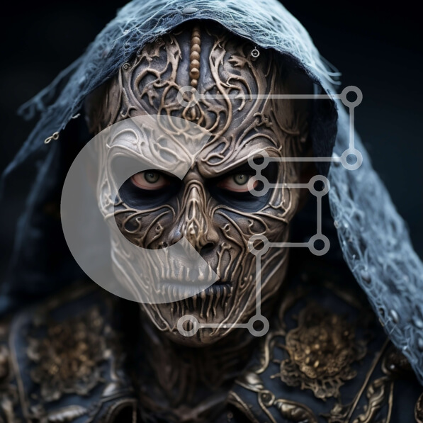 Intra Συλλεκτικό Ξύλινο Παζλ Plywood  4mm - Μυστηριώδες πρόσωπο με μαύρη ρόμπα με κουκούλα με περίπλοκα χρυσά και μαύρα σχέδια Σε Ξύλινο Κουτί - Διαστάσεις Puzzle: 10x10 cm – 25 κομμάτια