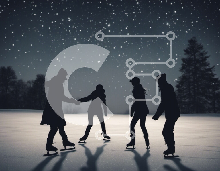 Intra Συλλεκτικό Ξύλινο Παζλ Plywood  4mm - Ομάδα ανθρώπων που κάνει πατινάζ στον πάγο τη νύχτα Σε Ξύλινο Κουτί - Διαστάσεις Puzzle: 10x10 cm – 25 κομμάτια