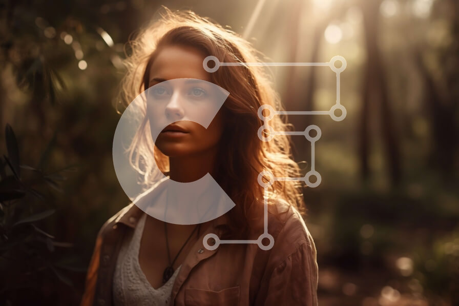 Intra Συλλεκτικό Ξύλινο Παζλ Plywood  4mm - Ειρηνική εικόνα νεαρής γυναίκας που στέκεται στο δάσος Σε Ξύλινο Κουτί - Διαστάσεις: 10x10 cm – 25 κομμάτια