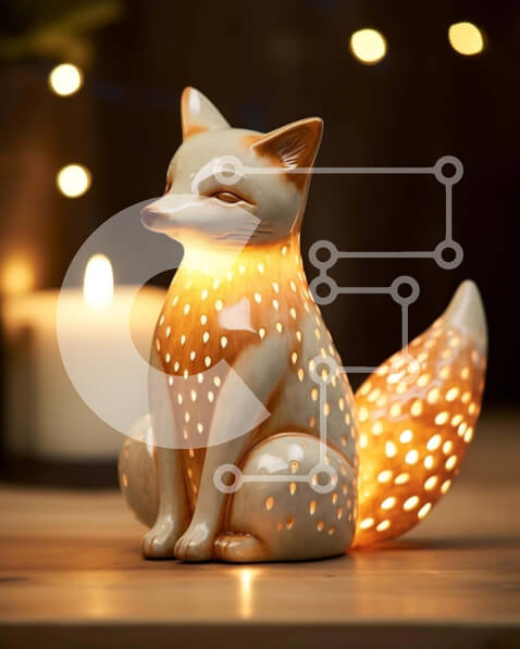 Intra Συλλεκτικό Ξύλινο Παζλ Plywood  4mm - Κεραμικό ειδώλιο αλεπούς σε ξύλινο τραπέζι με φως κεριού Σε Ξύλινο Κουτί - Διαστάσεις Puzzle: 10x10 cm – 25 κομμάτια