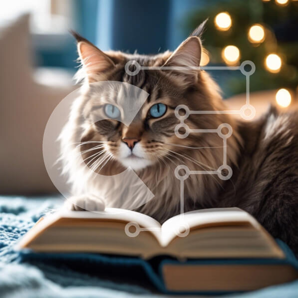 Intra Συλλεκτικό Ξύλινο Παζλ Plywood  4mm - Γάτα που διαβάζει ένα βιβλίο σε ένα κρεβάτι με ένα χριστουγεννιάτικο δέντρο Σε Ξύλινο Κουτί - Διαστάσεις: 10x10 cm – 25 κομμάτια