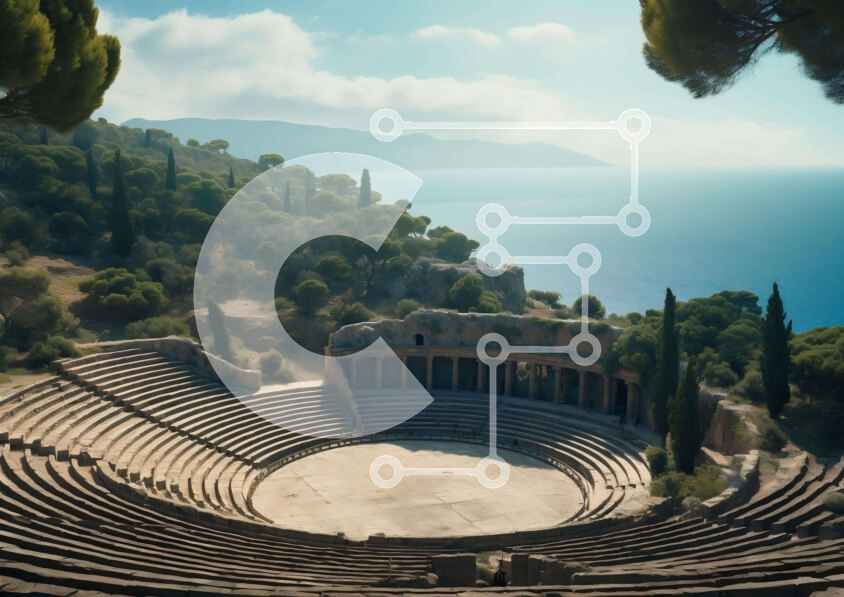 Intra Συλλεκτικό Ξύλινο Παζλ Plywood  4mm - Αρχαίο Ρωμαϊκό Θέατρο με θέα στον Ωκεανό Σε Ξύλινο Κουτί - Διαστάσεις Puzzle: 10x10 cm – 25 κομμάτια