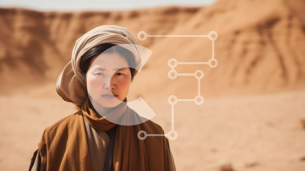 Intra Συλλεκτικό Ξύλινο Παζλ Plywood  4mm - Όμορφη εικόνα της Ασιάτισσας που στέκεται στην έρημο Σε Ξύλινο Κουτί - Διαστάσεις Puzzle: 10x10 cm – 25 κομμάτια