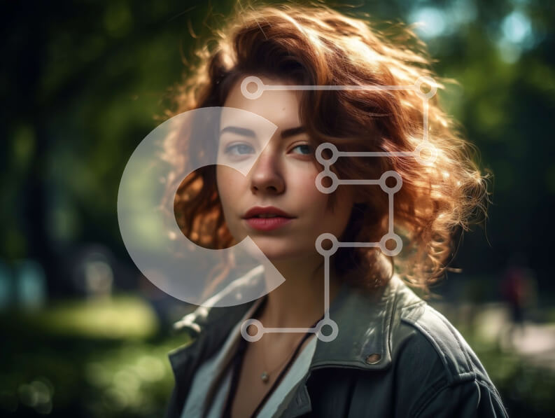 Intra Συλλεκτικό Ξύλινο Παζλ Plywood  4mm - Πορτρέτο μιας νεαρής γυναίκας με κόκκινα μαλλιά και πράσινα μάτια σε ένα γαλήνιο πάρκο Σε Ξύλινο Κουτί - Διαστάσεις Puzzle: 10x10 cm – 25 κομμάτια