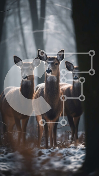 Σετ των 2 Intra Συλλεκτικό Ξύλινο Παζλ Plywood  4mm - Γραφική σκηνή ελαφιών σε ένα χιονισμένο δάσος Σε Ξύλινο Κουτί - Διαστάσεις: 10x10 cm – 25 κομμάτια