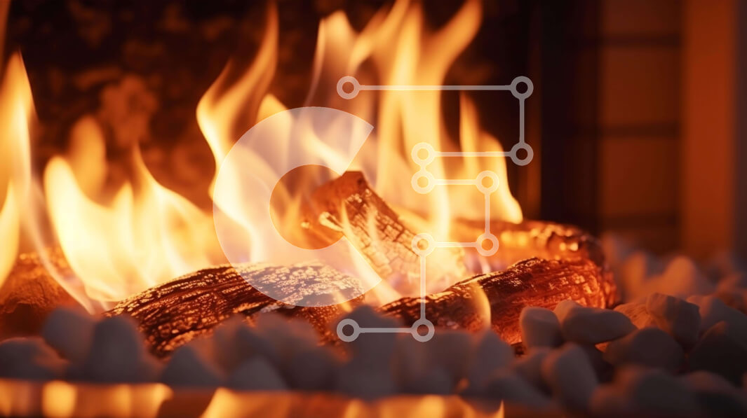 Intra Συλλεκτικό Ξύλινο Παζλ Plywood  4mm - Τζάκι με αναμμένα κούτσουρα και λευκά βότσαλα Σε Ξύλινο Κουτί - Διαστάσεις Puzzle: 10x10 cm – 25 κομμάτια