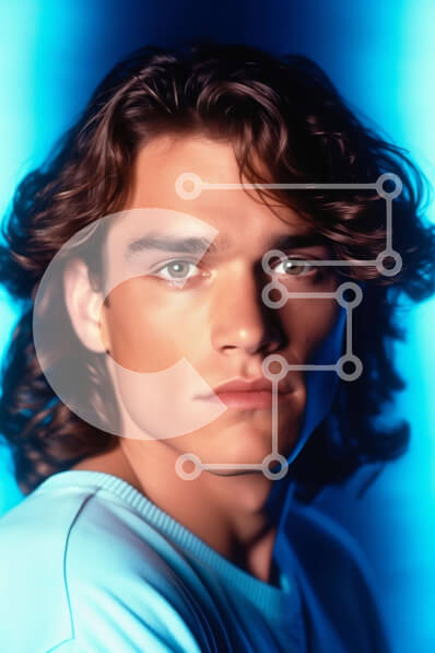 Intra Συλλεκτικό Ξύλινο Παζλ Plywood  4mm - Σοβαρός νεαρός άνδρας με μακριά μαλλιά που φορά ένα μπλε πουκάμισο Σε Ξύλινο Κουτί - Διαστάσεις Puzzle: 10x10 cm – 25 κομμάτια