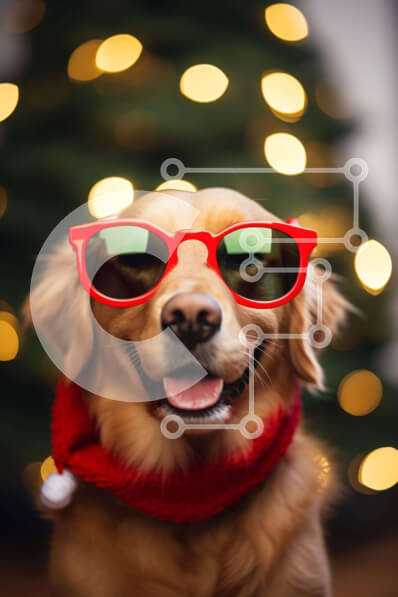 Σετ των 2 Intra Συλλεκτικό Ξύλινο Παζλ Plywood  4mm - Golden Dog με κόκκινα γυαλιά ηλίου και πορτοκαλί φουλάρι Σε Ξύλινο Κουτί - Διαστάσεις: 10x10 cm – 25 κομμάτια