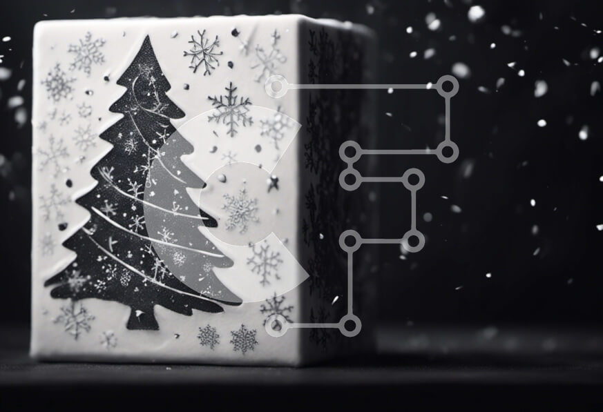 Intra Συλλεκτικό Ξύλινο Παζλ Plywood  4mm - Μαύρο και άσπρο χιονονιφάδα διακοσμημένο κουτί για την περίοδο των γιορτών Σε Ξύλινο Κουτί - Διαστάσεις: 10x10 cm – 25 κομμάτια