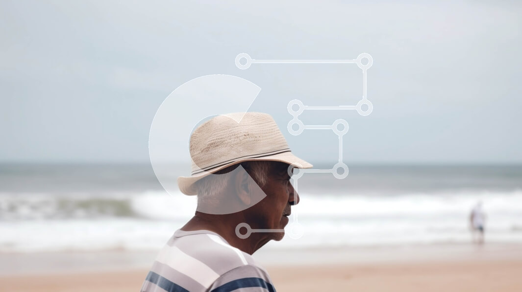 Intra Συλλεκτικό Ξύλινο Παζλ Plywood  4mm - Ηλικιωμένος άνδρας που συλλογίζεται στην παραλία με ένα μπαστούνι Σε Ξύλινο Κουτί - Διαστάσεις Puzzle: 10x10 cm – 25 κομμάτια