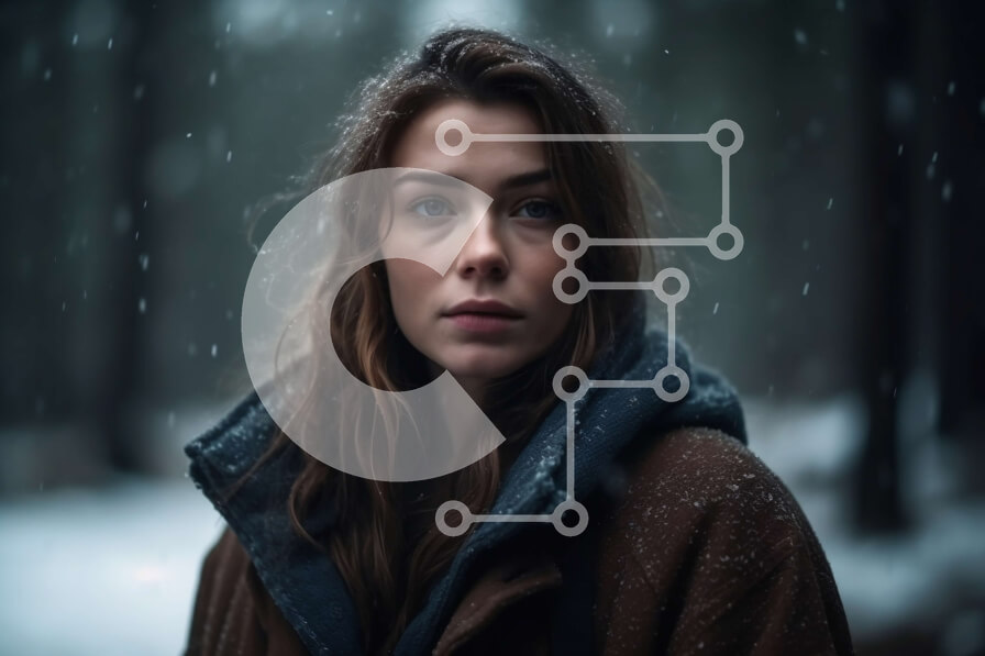 Intra Συλλεκτικό Ξύλινο Παζλ Plywood  4mm - Όμορφο χειμερινό πορτρέτο μιας νεαρής γυναίκας σε ένα δάσος Σε Ξύλινο Κουτί - Διαστάσεις: 10x10 cm – 25 κομμάτια