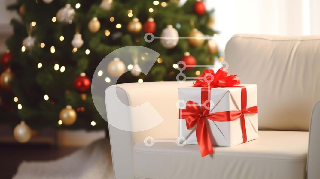 Intra Συλλεκτικό Ξύλινο Παζλ Plywood  4mm - Εορταστικό χριστουγεννιάτικο δέντρο με λευκή καρέκλα και κουτί δώρου Σε Ξύλινο Κουτί - Διαστάσεις: 10x10 cm – 25 κομμάτια