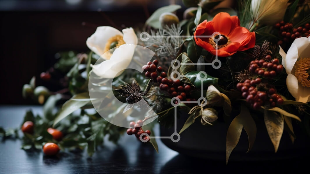 Intra Συλλεκτικό Ξύλινο Παζλ Plywood  4mm - Μαύρο βάζο με κόκκινα, λευκά και πράσινα λουλούδια Σε Ξύλινο Κουτί - Διαστάσεις Puzzle: 10x10 cm – 25 κομμάτια