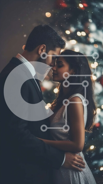 Intra Συλλεκτικό Ξύλινο Παζλ Plywood  4mm - Ρομαντική φωτογραφία διακοπών: Ζευγάρι αγκαλιάζεται μπροστά από το χριστουγεννιάτικο δέντρο Σε Ξύλινο Κουτί - Διαστάσεις: 10x10 cm – 25 κομμάτια