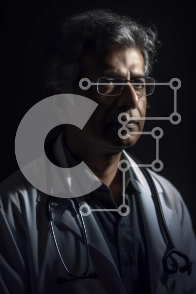 Intra Συλλεκτικό Ξύλινο Παζλ Plywood  4mm - Σοβαρός άνδρας γιατρός με λευκό παλτό εργαστηρίου και στηθοσκόπιο Σε Ξύλινο Κουτί - Διαστάσεις Puzzle: 10x10 cm – 25 κομμάτια