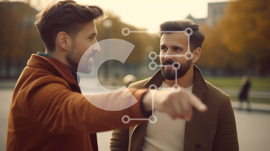 Intra Συλλεκτικό Ξύλινο Παζλ Plywood  4mm - Δύο άτομα που δείχνουν στην οδό πόλεων Στοκ Φωτογραφία Σε Ξύλινο Κουτί - Διαστάσεις Puzzle: 10x10 cm – 25 κομμάτια