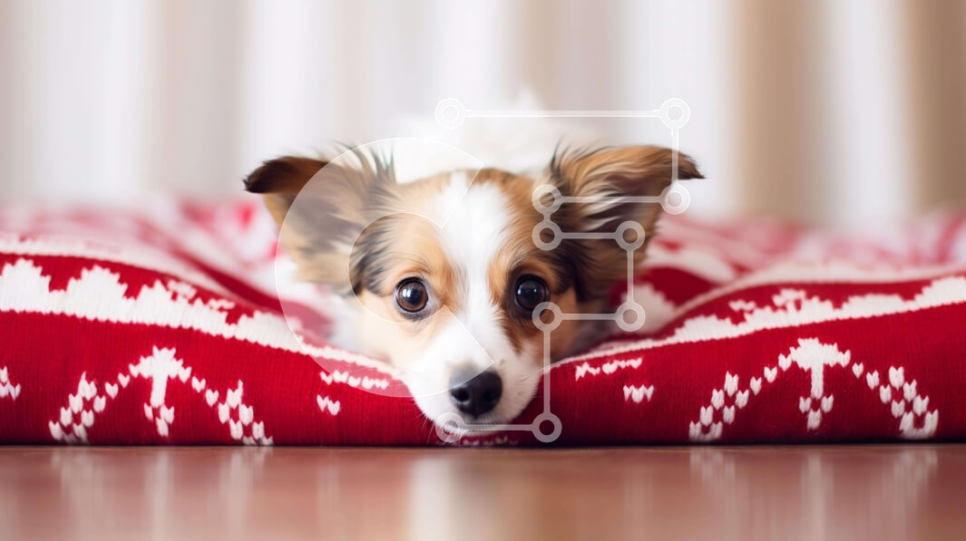 Intra Συλλεκτικό Ξύλινο Παζλ Plywood  4mm - Αξιολάτρευτο σκυλί που στηρίζεται σε διακοσμητική κουβέρτα Σε Ξύλινο Κουτί - Διαστάσεις: 10x10 cm – 25 κομμάτια