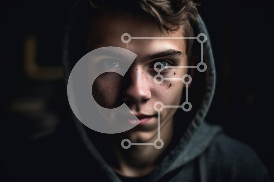 Intra Συλλεκτικό Ξύλινο Παζλ Plywood  4mm - Σοβαρός νεαρός άνδρας με κουκούλα που κοιτάζει κατευθείαν την κάμερα Σε Ξύλινο Κουτί - Διαστάσεις Puzzle: 10x10 cm – 25 κομμάτια