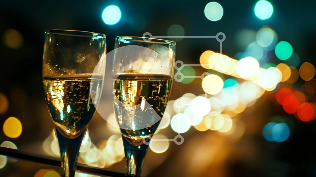 Intra Συλλεκτικό Ξύλινο Παζλ Plywood  4mm - Φλάουτα σαμπάνιας σε ένα μπαλκόνι της πόλης τη νύχτα Σε Ξύλινο Κουτί - Διαστάσεις Puzzle: 10x10 cm – 25 κομμάτια