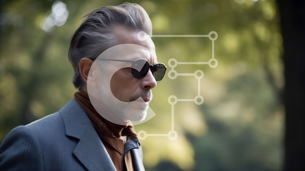 Intra Συλλεκτικό Ξύλινο Παζλ Plywood  4mm - Κομψός άντρας με κοστούμι και γυαλιά ηλίου σε πάρκο Σε Ξύλινο Κουτί - Διαστάσεις Puzzle: 10x10 cm – 25 κομμάτια