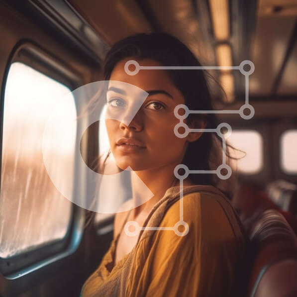 Intra Συλλεκτικό Ξύλινο Παζλ Plywood  4mm - Νεαρή γυναίκα σε ένα τρένο που κοιτάζει έξω από το παράθυρο με μια στοχαστική έκφραση Σε Ξύλινο Κουτί - Διαστάσεις Puzzle: 10x10 cm – 25 κομμάτια