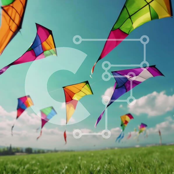 Intra Συλλεκτικό Ξύλινο Παζλ Plywood  4mm - Πολύχρωμοι χαρταετοί που πετούν πάνω από ένα χορταριασμένο χωράφι Σε Ξύλινο Κουτί - Διαστάσεις Puzzle: 10x10 cm – 25 κομμάτια