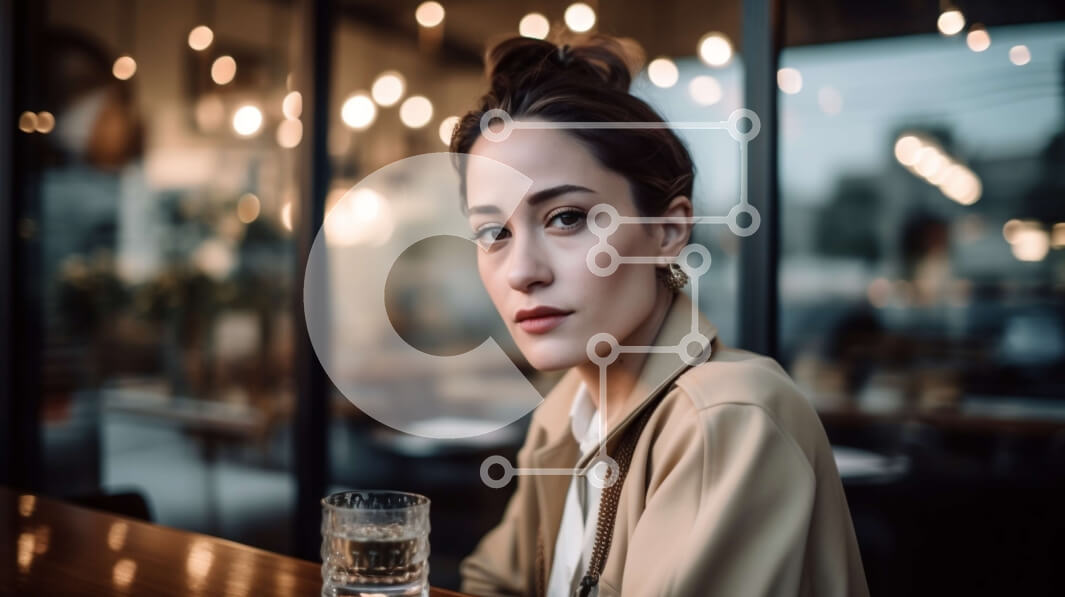 Intra Συλλεκτικό Ξύλινο Παζλ Plywood  4mm - Γυναίκα που κάθεται στο τραπέζι του εστιατορίου με το ποτήρι νερού Σε Ξύλινο Κουτί - Διαστάσεις Puzzle: 10x10 cm – 25 κομμάτια