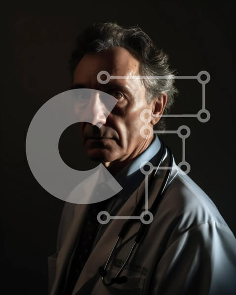 Intra Συλλεκτικό Ξύλινο Παζλ Plywood  4mm - Σοβαρός άνδρας γιατρός με λευκό παλτό εργαστηρίου και στηθοσκόπιο Σε Ξύλινο Κουτί - Διαστάσεις Puzzle: 10x10 cm – 25 κομμάτια